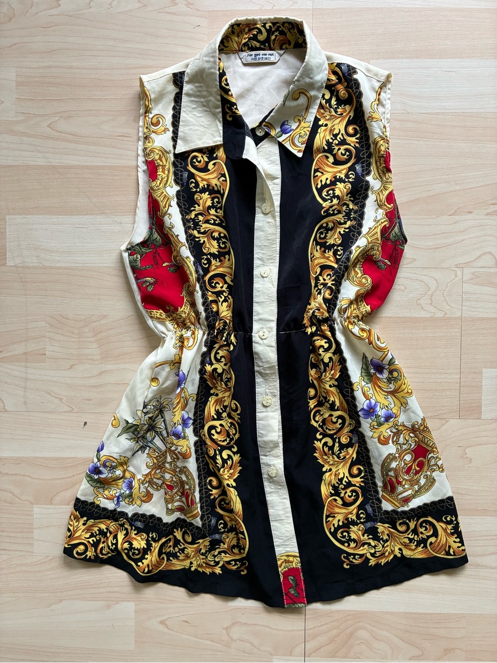 For-get-me-not vintage Print scarf Shirt Dress Multicolor Collared Button Mini